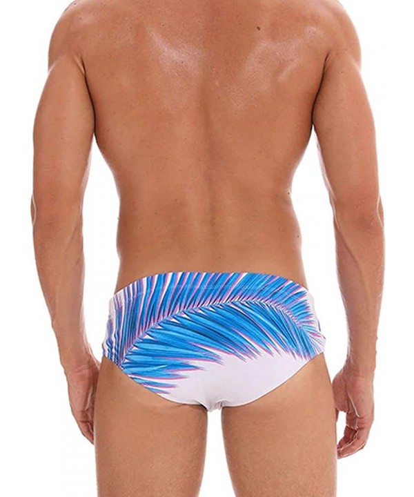 Men Sexy Swim Brief Print Low Waist Shorts with Pads Surfing Bikini Swimsuit - Blue Leaf - CU193LL5MQY $15.67-Briefs