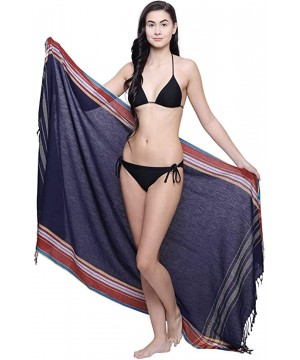 Soft 100% Pure Cotton Breathable Womens Swim Beach Sarong Pareo Wrap Skirt Swim Cover-up - Navy Blue Kikoy - CW18RNGHE9D $17....