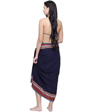 Soft 100% Pure Cotton Breathable Womens Swim Beach Sarong Pareo Wrap Skirt Swim Cover-up - Navy Blue Kikoy - CW18RNGHE9D $17....