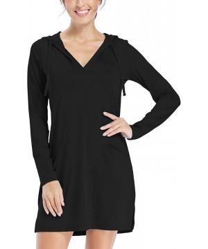 Women's UPF 50+ Cover-Up Dress Beach SPF Long Sleeve Shirt Dress Sun Protection Hiking Beach - Black - CF1989XKNCT $33.24-Racing