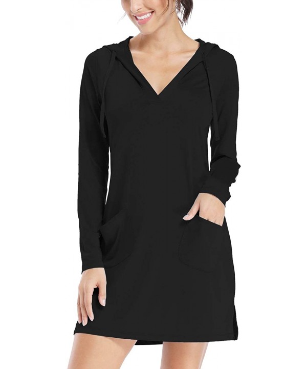 Women's UPF 50+ Cover-Up Dress Beach SPF Long Sleeve Shirt Dress Sun Protection Hiking Beach - Black - CF1989XKNCT $33.24-Racing