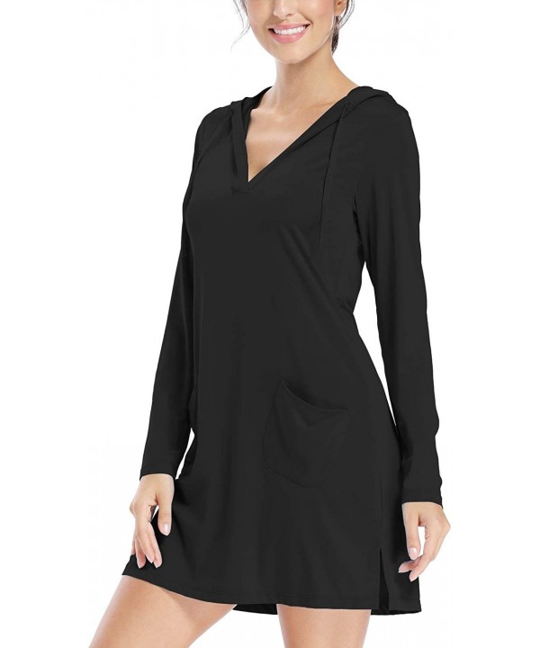 Women's UPF 50+ Cover-Up Dress Beach SPF Long Sleeve Shirt Dress Sun Protection Hiking Beach - Black - CF1989XKNCT $33.24-Racing