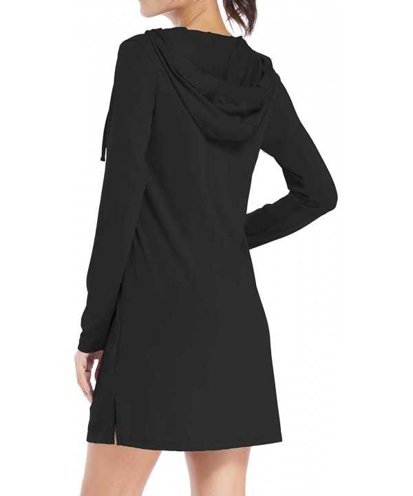 Women's UPF 50+ Cover-Up Dress Beach SPF Long Sleeve Shirt Dress Sun Protection Hiking Beach - Black - CF1989XKNCT $33.24-Racing