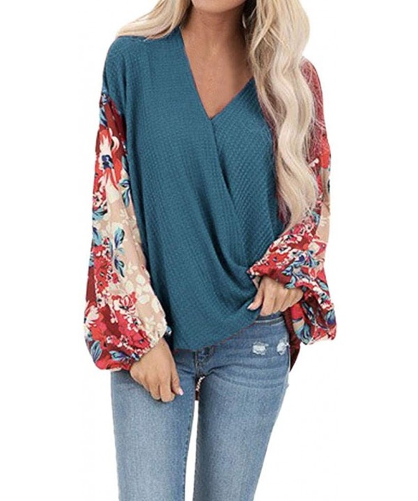 Women's Comfy Casual Long Sleeve Stitching Side Twist Knotted Tops Blouse - Blue - C0192KKAHGU $19.23-Board Shorts