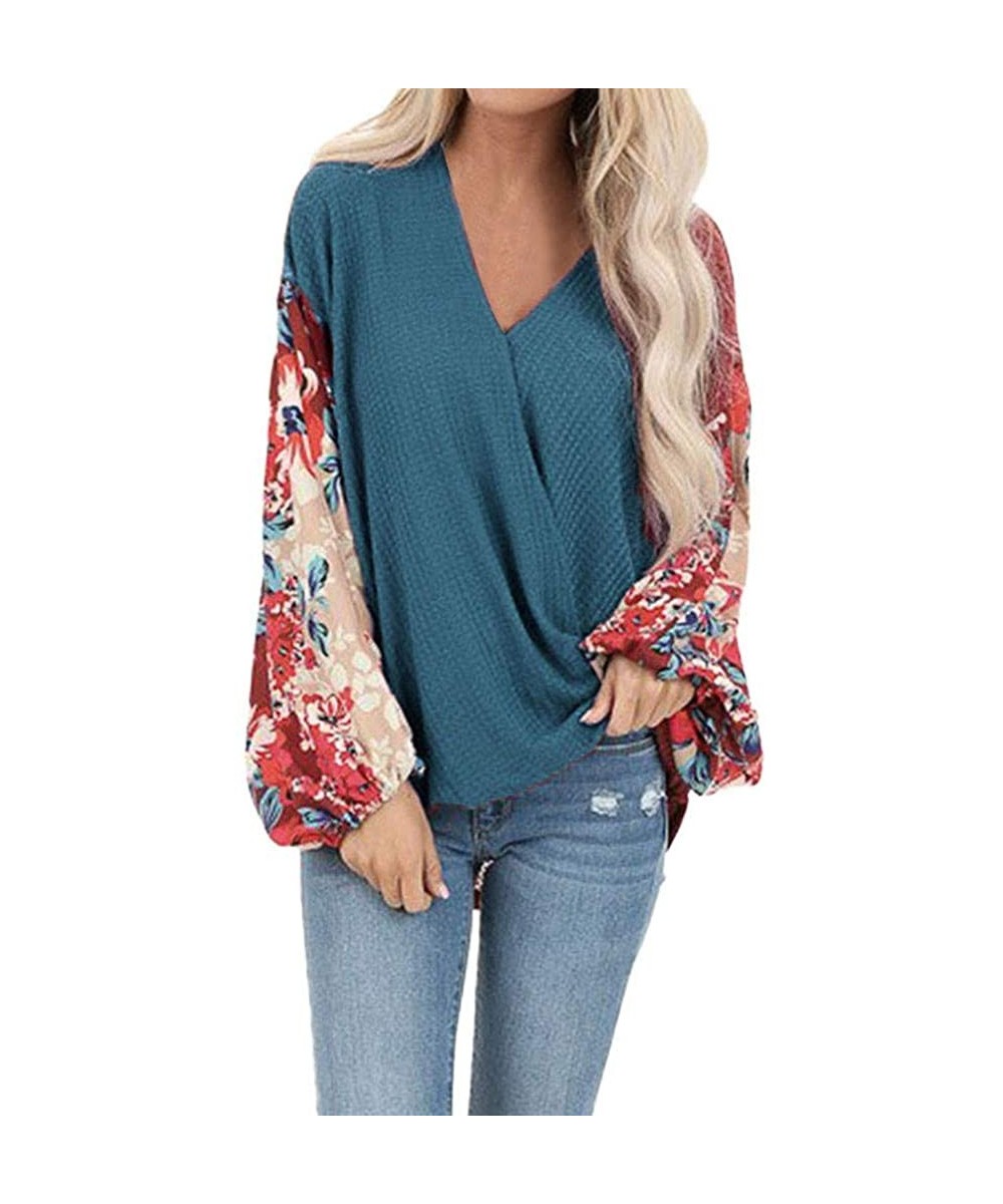 Women's Comfy Casual Long Sleeve Stitching Side Twist Knotted Tops Blouse - Blue - C0192KKAHGU $19.23-Board Shorts