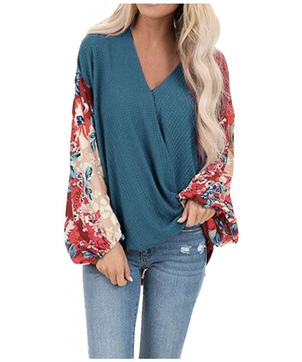 Women's Comfy Casual Long Sleeve Stitching Side Twist Knotted Tops Blouse - Blue - C0192KKAHGU $19.23-Board Shorts