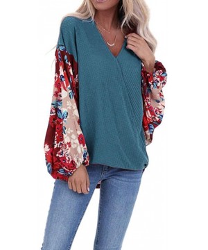 Women's Comfy Casual Long Sleeve Stitching Side Twist Knotted Tops Blouse - Blue - C0192KKAHGU $19.23-Board Shorts