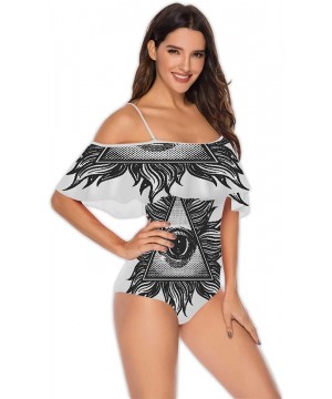 Spring Landscape with Wooden Fence-Women Flounce Swimwear High Waisted Swimsuit Trees S - Multi 24 - CE199DTGRKY $30.74-One-P...