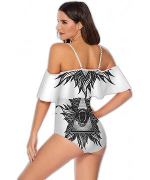 Spring Landscape with Wooden Fence-Women Flounce Swimwear High Waisted Swimsuit Trees S - Multi 24 - CE199DTGRKY $30.74-One-P...