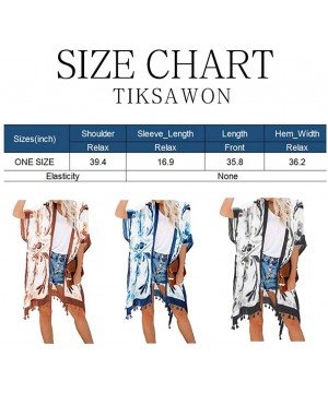 Womens Fashion Boho Printed Kimono Beach Cover up Summer Open Front Loose Flowy Cardigan Top with Tassel Style 3 blue - C2194...