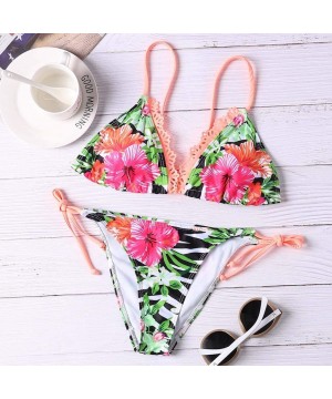 Women's Sexy Tie Dye Leopard Print Brazilian Bikini High Cut Two Piece Swimsuit - F-orange - CS190HZ47Q7 $16.82-Sets