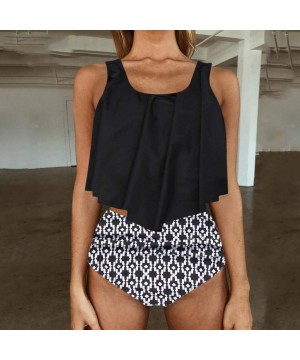 Bikini Swimsuit for Women High Waisted Tummy Control Two Piece Tankini Ruffled Top with Swim Bottom Bathing Suits - F-gray - ...