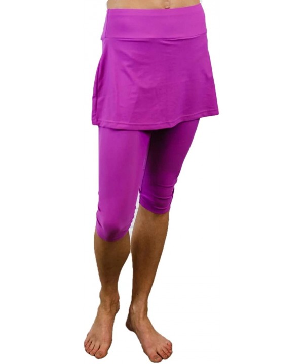 Women's Skirted Swim Capri Leggings | Modest Swim Capris | UPF 50+ - Dark Magenta - C31974OEMLT $42.72-Tankinis