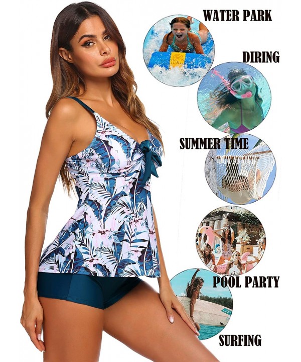 Women Ruched Tankini Set with Boy Shorts Padded Tummy Control Swimwear - Dark Green - CE196HIZQXX $26.44-Tankinis