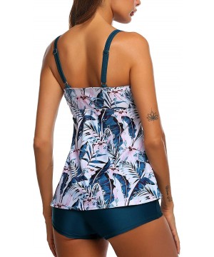 Women Ruched Tankini Set with Boy Shorts Padded Tummy Control Swimwear - Dark Green - CE196HIZQXX $26.44-Tankinis