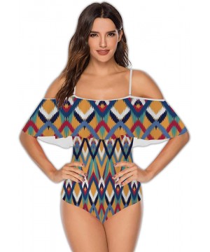 Marble Texture Abstract-Women One Piece RuffledUp Off Shoulder Swimwear S - Multi 35 - C4199E5LHUA $39.14-One-Pieces