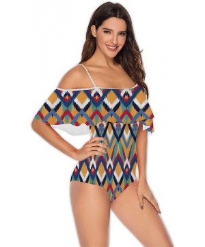 Marble Texture Abstract-Women One Piece RuffledUp Off Shoulder Swimwear S - Multi 35 - C4199E5LHUA $39.14-One-Pieces