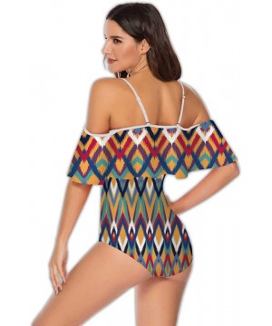 Marble Texture Abstract-Women One Piece RuffledUp Off Shoulder Swimwear S - Multi 35 - C4199E5LHUA $39.14-One-Pieces