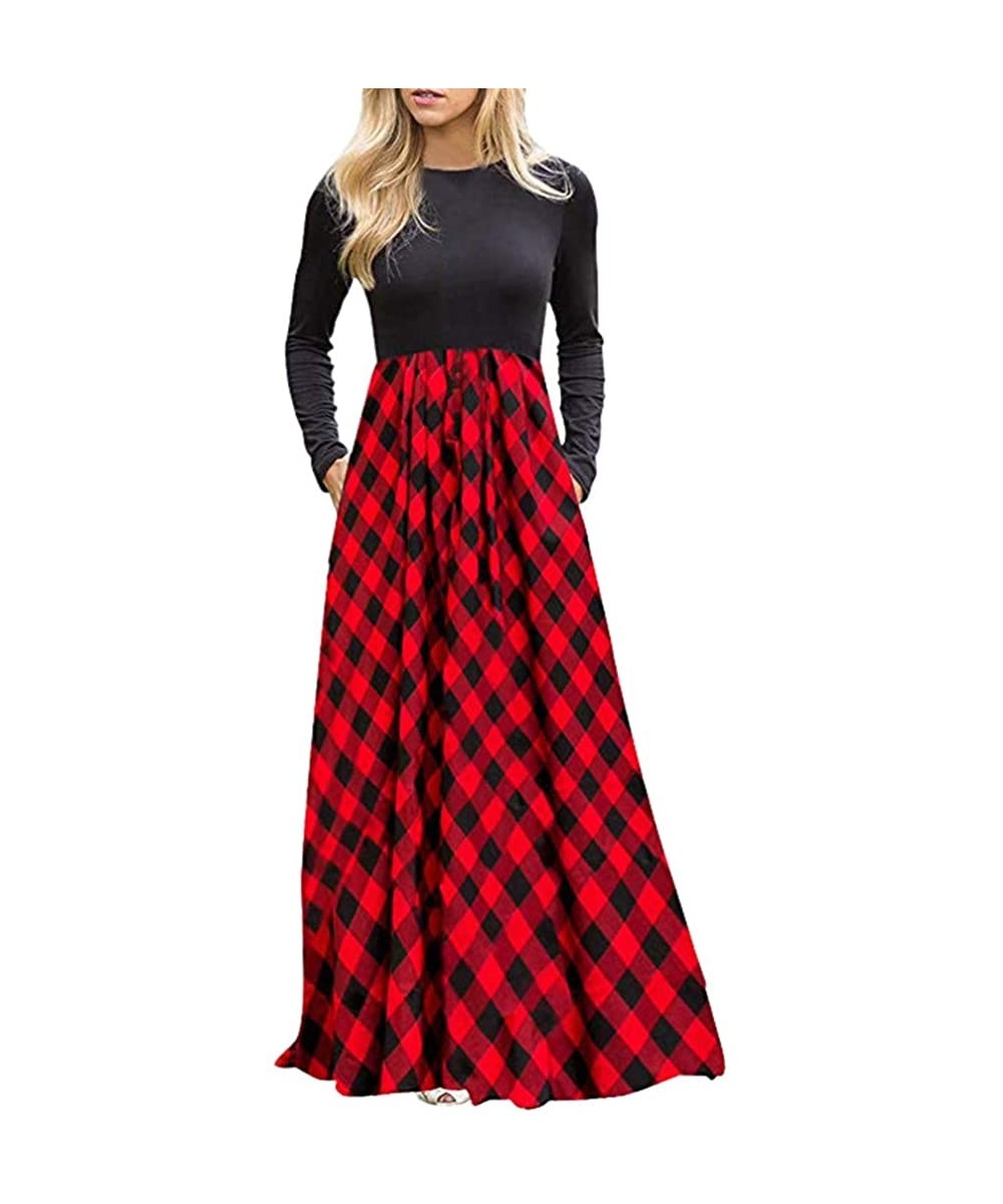 Women Tunic Tops Dresses Lady Plaid Button Irregular Hem Sleeveless Evening Party Dress - U-1 Red - CB193OYY75X $15.53-Cover-Ups