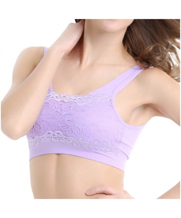 Women No Trace Breast-Wiping and Chest-Wrapping Sports Bras Sexy Lace Underwear - Purple - CZ18W2IOLZN $10.84-Tankinis