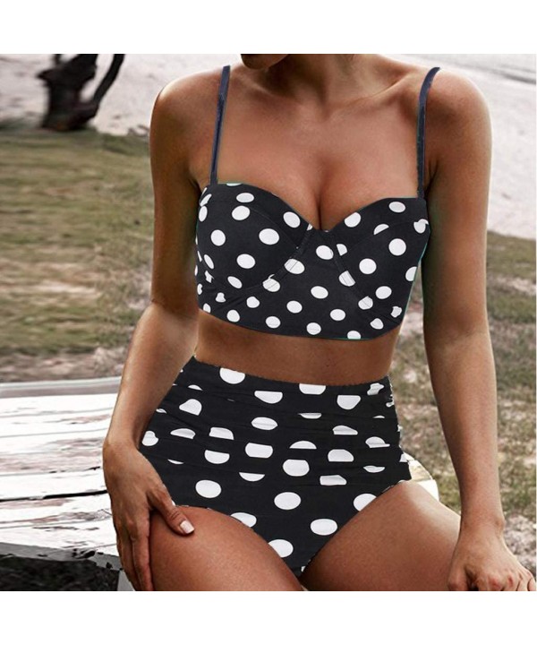 Women's High Waist Bikini Swimwear Women's Vintage Print Beachwear Bikini Set Swimwear - D1-white - CR196LXZIWQ $9.63-Tops