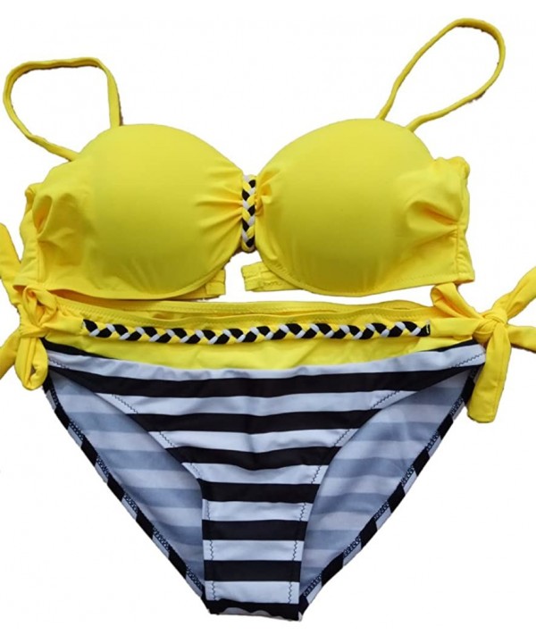 Women's Push Up Bikini Set Two Piece Strapless Bathing Suit Swimsuit - Yellow 2 - CJ18D08H9HA $15.00-Sets