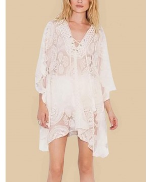 Women Casual Bikini Swimsuit Cover Up Blouses Beach Tunic Dress One Size - D-white - CY18UIYQ4QD $13.80-Cover-Ups