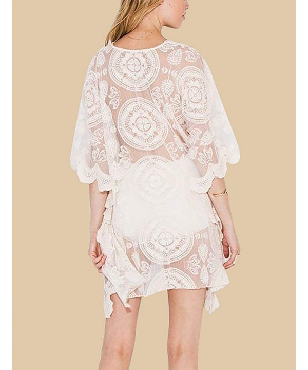 Women Casual Bikini Swimsuit Cover Up Blouses Beach Tunic Dress One Size - D-white - CY18UIYQ4QD $13.80-Cover-Ups