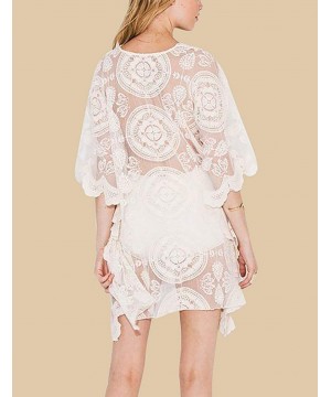 Women Casual Bikini Swimsuit Cover Up Blouses Beach Tunic Dress One Size - D-white - CY18UIYQ4QD $13.80-Cover-Ups