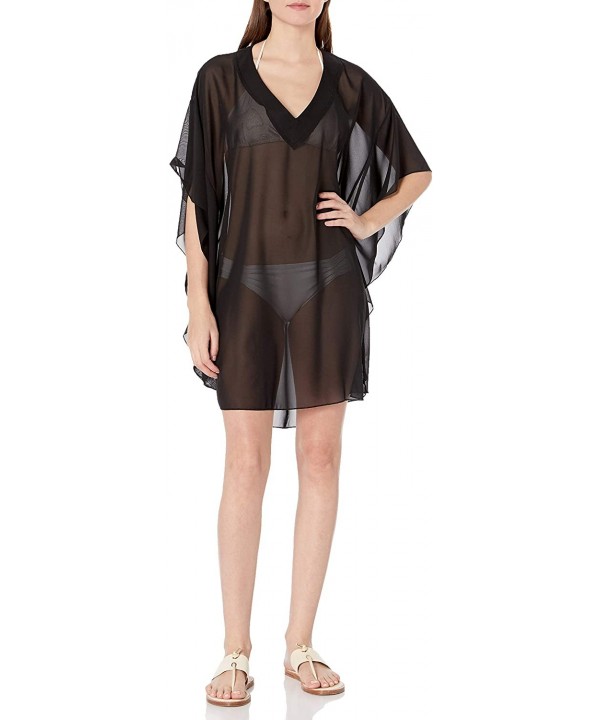 Women's V-Neck Kimono Sleeve Kaftan Dress - Black / Solid - C118685DAS9 $15.86-Cover-Ups