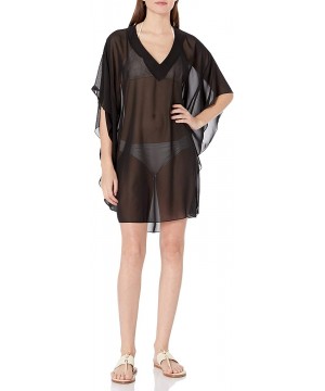 Women's V-Neck Kimono Sleeve Kaftan Dress - Black / Solid - C118685DAS9 $15.86-Cover-Ups