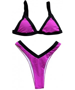 Two Pieces Bling Bandeau Bandage Bikini Set Push-Up Brazilian Swimwear Beachwear Bathing Suits - Z02-hot Pink - C319CDR70UY $...