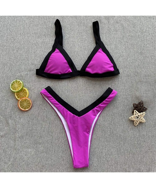 Two Pieces Bling Bandeau Bandage Bikini Set Push-Up Brazilian Swimwear Beachwear Bathing Suits - Z02-hot Pink - C319CDR70UY $...