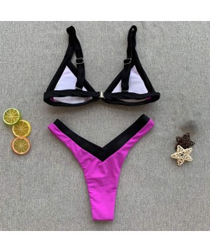 Two Pieces Bling Bandeau Bandage Bikini Set Push-Up Brazilian Swimwear Beachwear Bathing Suits - Z02-hot Pink - C319CDR70UY $...