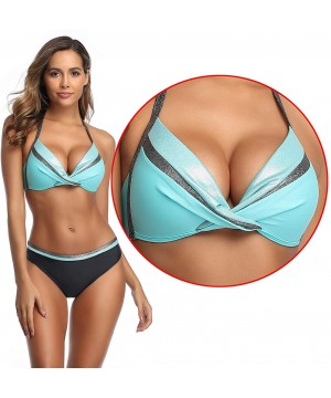 Bikini Swimsuit for Women Sexy Two Piece Side Tie Bathing Buits - Turquoise Top - C9198SSQTUZ $20.17-Sets