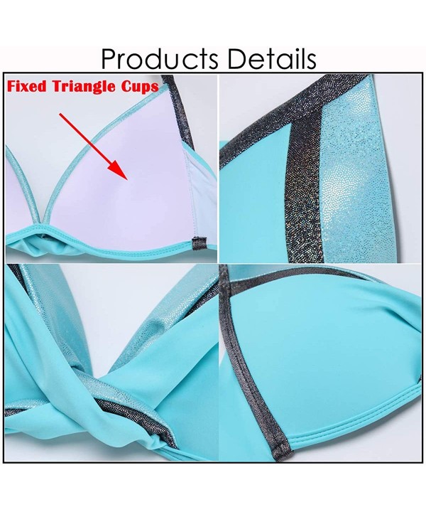 Bikini Swimsuit for Women Sexy Two Piece Side Tie Bathing Buits - Turquoise Top - C9198SSQTUZ $20.17-Sets