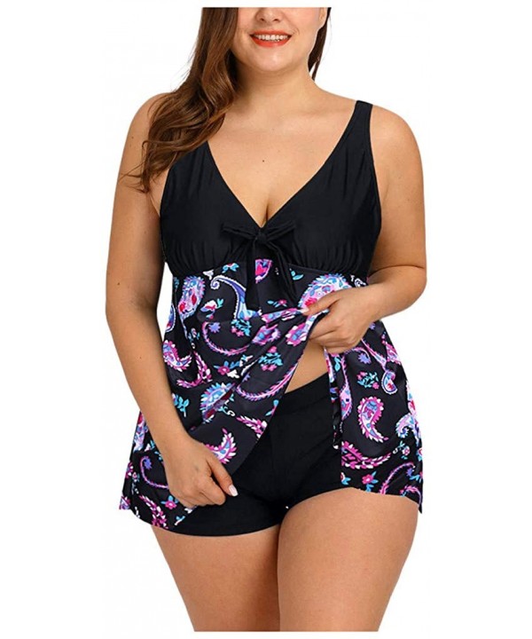 Plus Size Swimsuits for Women Retro Skirt Swimwear Tankini Swimdress Tummy Control Swim Dress Modest Bathing Suit Purple - CZ...