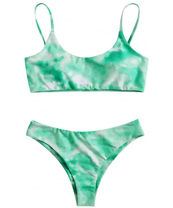 Women's Tie-Dye Print Bikini Set Push-Up Padded Bathing Suits Halter Two Piece Swimwear Swimsuits - Green a - C219D37IT3M $14...