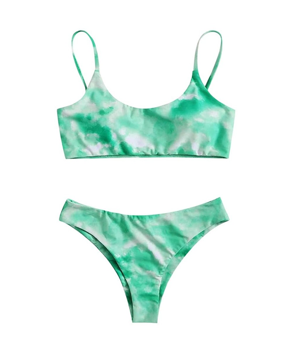 Women's Tie-Dye Print Bikini Set Push-Up Padded Bathing Suits Halter Two Piece Swimwear Swimsuits - Green a - C219D37IT3M $14...