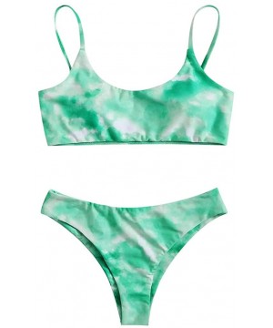 Women's Tie-Dye Print Bikini Set Push-Up Padded Bathing Suits Halter Two Piece Swimwear Swimsuits - Green a - C219D37IT3M $14...