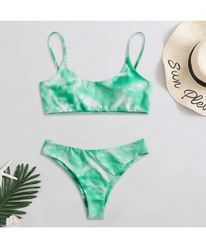 Women's Tie-Dye Print Bikini Set Push-Up Padded Bathing Suits Halter Two Piece Swimwear Swimsuits - Green a - C219D37IT3M $14...