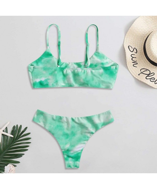 Women's Tie-Dye Print Bikini Set Push-Up Padded Bathing Suits Halter Two Piece Swimwear Swimsuits - Green a - C219D37IT3M $14...