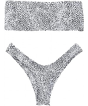 Women's Strapless Leopard Print High Cut Two Piece Bandeau Bikini Set - White - CC18063497N $21.32-Sets