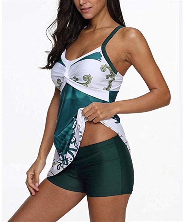 Womens Printed Swimdress Two Piece Swimsuit Tankini Set Bathing Suits with Boyshort - Green - CL18R2OLCE9 $28.30-Tankinis