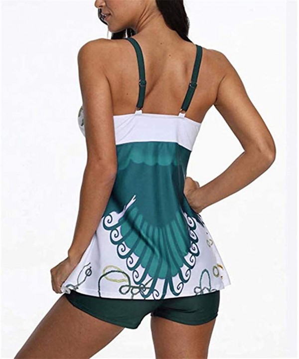 Womens Printed Swimdress Two Piece Swimsuit Tankini Set Bathing Suits with Boyshort - Green - CL18R2OLCE9 $28.30-Tankinis