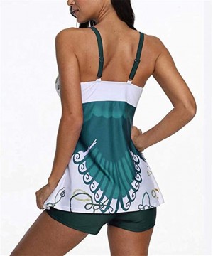 Womens Printed Swimdress Two Piece Swimsuit Tankini Set Bathing Suits with Boyshort - Green - CL18R2OLCE9 $28.30-Tankinis