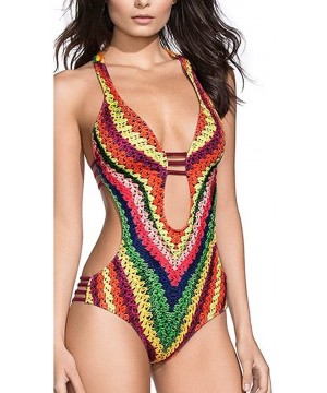 Women Swimsuit One Piece Deep V Vintage lace Tummy Control Bathing Suit Swimwear Monokini - C-multicolor - CP1903240E6 $19.83...