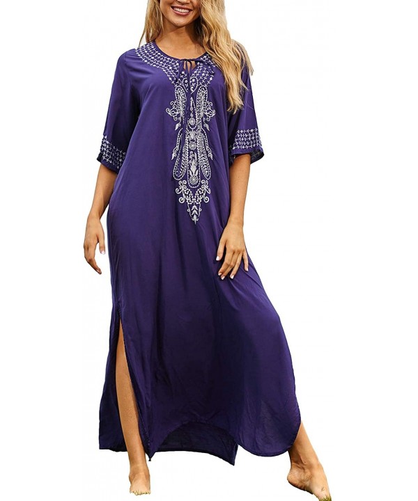 Women Loose Kaftan Swimsuit Cover Up Beach Long Casual Caftan Dress - A-navy - CG18RW6LLGG $26.02-Cover-Ups