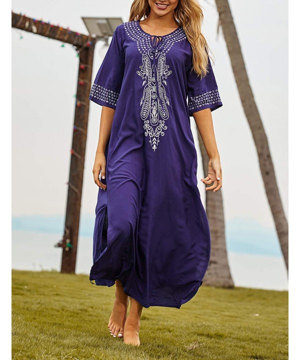 Women Loose Kaftan Swimsuit Cover Up Beach Long Casual Caftan Dress - A-navy - CG18RW6LLGG $26.02-Cover-Ups