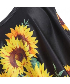 Swimsuits for Women Sunflower Print Two Pieces Bathing Suits Ruffled Racerback Top with High Waisted Bottom B Black - CZ19C9T...